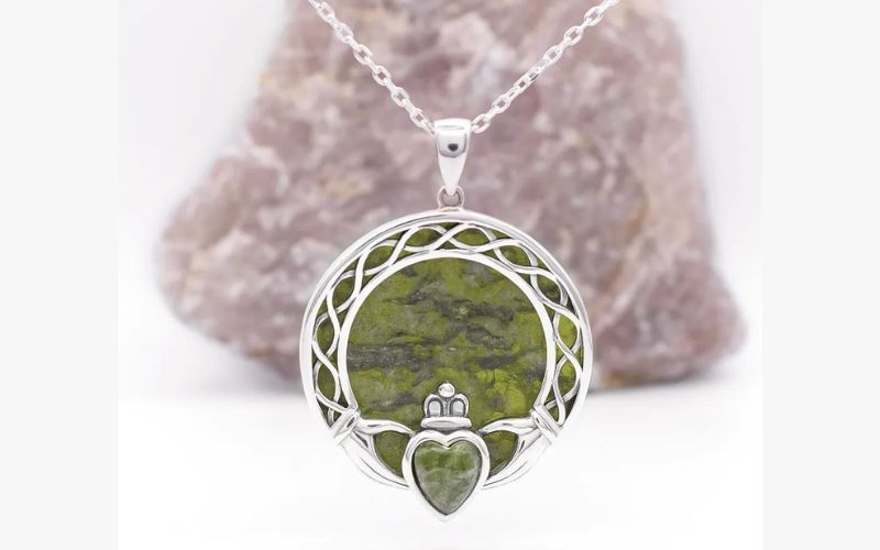 Connemara Marble Sterling Silver Claddagh Pendant