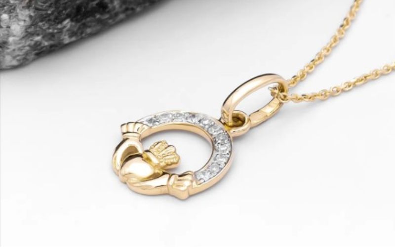 Gold Diamond Set Claddagh Pendant