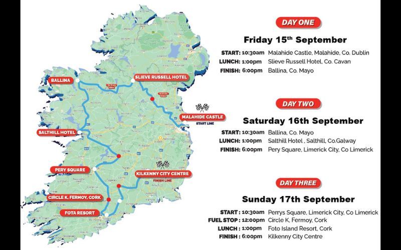 Cannonball Ireland 2023 route. Cannonball Ireland 2023 route.