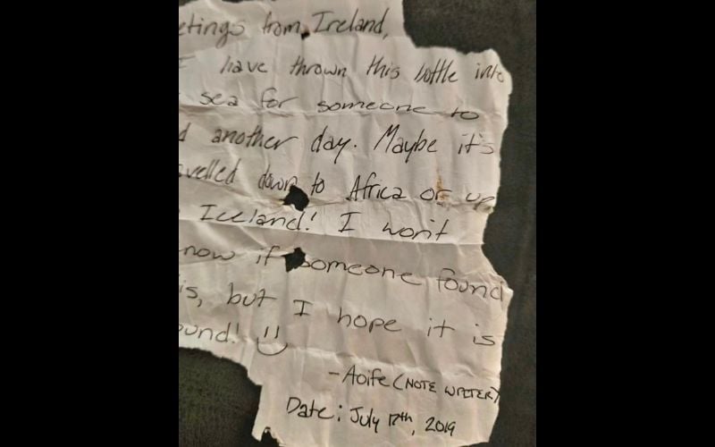 The Irish message in a bottle discovered by Frank Bolger in Wildwood, New Jersey. The Irish message in a bottle discovered by Frank Bolger in Wildwood, New Jersey.
