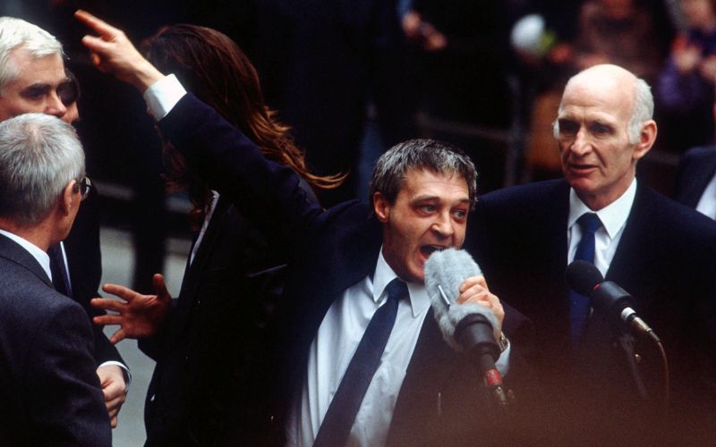Paddy Hill outside the Old Bailey in London in 1991 after being released for the in 1974.