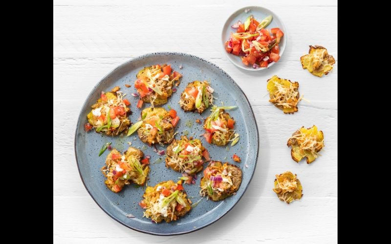 Loaded Smashed Potato recipe from Bord Bia. Loaded Smashed Potato recipe from Bord Bia.