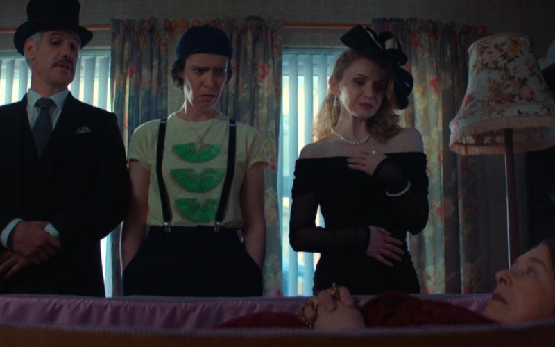 Liam Hourican as The Undertaker, Caoilfhionn Dunne as Dara Friel, and Jenn Murray as Jamie in "How to Get to Heaven from Belfast." (Netflix) Liam Hourican as The Undertaker, Caoilfhionn Dunne as Dara Friel, and Jenn Murray as Jamie in "How to Get to Heaven from Belfast." (Netflix)