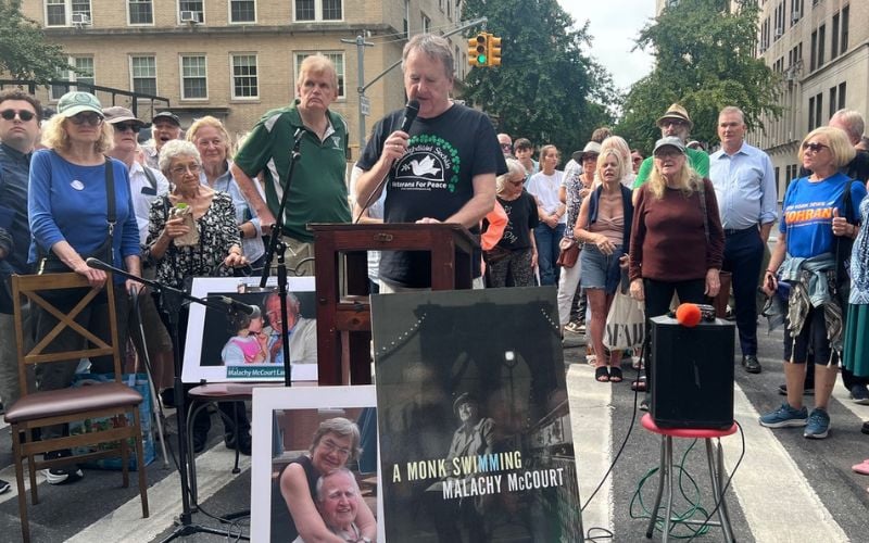 September 27, 2025: John McDonagh speaking at the unveiling of Malachy McCourt Lane. (Photo courtesy Brendan Fay) September 27, 2025: John McDonagh speaking at the unveiling of Malachy McCourt Lane. (Photo courtesy Brendan Fay)