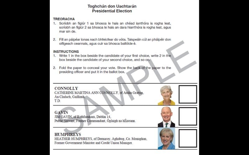 A sample ballot for Ireland's 2025 Presidential election. (An Coimisiún Toghcháin) A sample ballot for Ireland's 2025 Presidential election. (An Coimisiún Toghcháin)