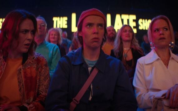 Roísín Gallagher as Saoirse Shaw, Caoilfhionn Dunne as Dara Friel, and Sinead Keenan as Robyn Winters in "How to Get to Heaven from Belfast." (Netflix) Roísín Gallagher as Saoirse Shaw, Caoilfhionn Dunne as Dara Friel, and Sinead Keenan as Robyn Winters in "How to Get to Heaven from Belfast." (Netflix)