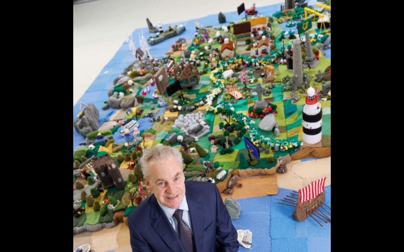 Patrick O'Sullivan with the knitted map of Ireland. Patrick O'Sullivan with the knitted map of Ireland.