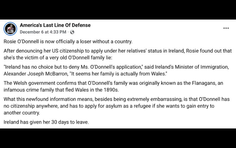 A post on the 'America's Last Line Of Defense' Facebook page on December 6, 2025. A post on the 'America's Last Line Of Defense' Facebook page on December 6, 2025.