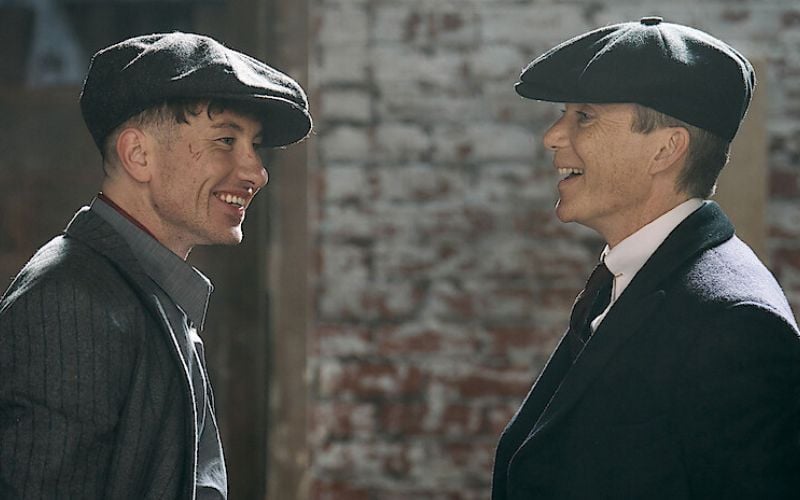 Barry Keoghan and Cillian Murphy on the set of "Peaky Blinders: The Immortal Man." (Netflix)