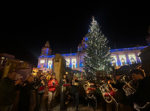 Downshire Brass Band perform outside City Hall as part of Belfast City Council’s free festive music programme. Their next performance is on Thursday 11 December at 6pm, directly at the front of the Belfast Christmas Market.