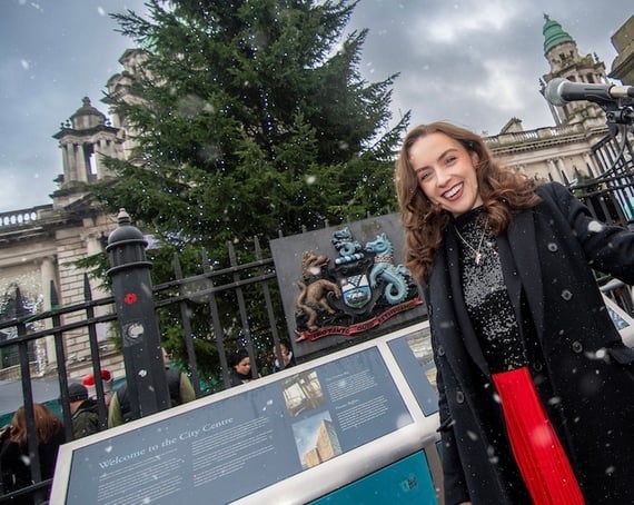 Soprano Petra Wells outside City Hall, where she will be performing on Sunday 14 December (2pm) and Saturday 20 December (2pm), as part of Belfast City Council’s free festive music programme.