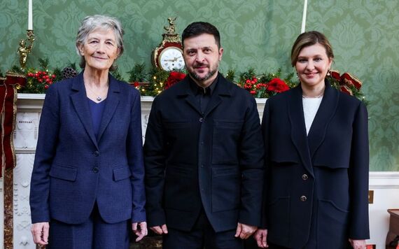 Irish President Catherine Connolly, President Volodymyr Zelenskyy and his wife, Oleana.