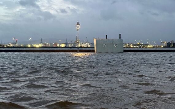 Clontarf promenade by the wooden bridge flooded during Storm Bram. Clontarf promenade by the wooden bridge flooded during Storm Bram.