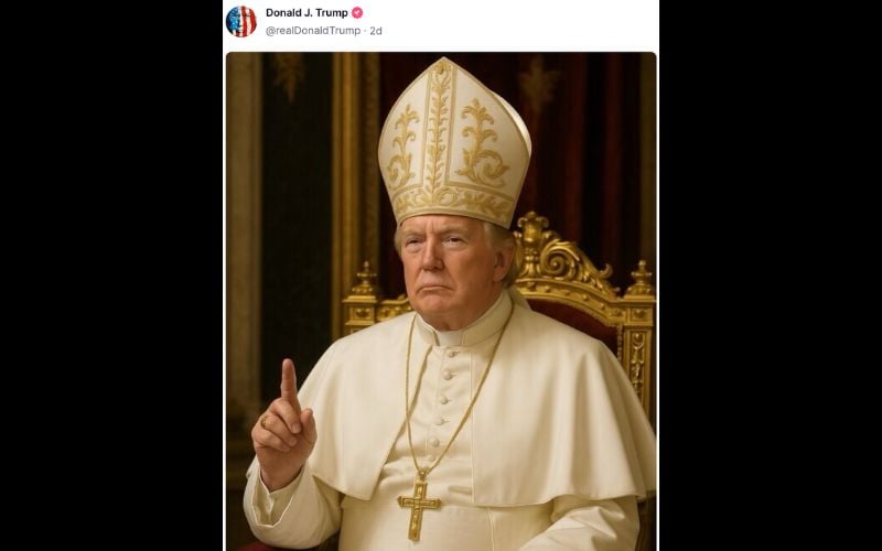 Donald Trump shared this AI image depicting himself as the Pope on social media on May 2. Donald Trump shared this AI image depicting himself as the Pope on social media on May 2.