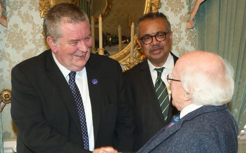 December 18, 2023: President of Ireland Michael D. Higgins receives the Director General of the WHO, Dr. Tedros Ghebreyesus, and WHO Executive Director Dr. Mike Ryan at Aras an Uachtarain. (RollingNews.ie) December 18, 2023: President of Ireland Michael D. Higgins receives the Director General of the WHO, Dr. Tedros Ghebreyesus, and WHO Executive Director Dr. Mike Ryan at Aras an Uachtarain. (RollingNews.ie)