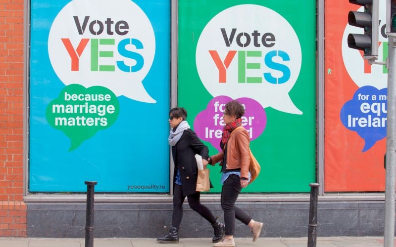 May 16, 2015: Posters in Dublin's City Centre calling for a 'yes' vote in the same-sex marriage referendum. (RollingNews.ie) May 16, 2015: Posters in Dublin's City Centre calling for a 'yes' vote in the same-sex marriage referendum. (RollingNews.ie)