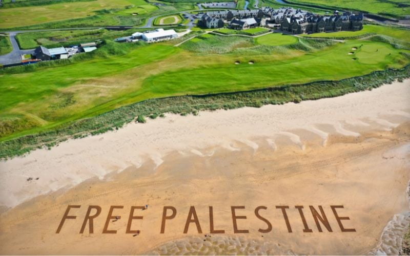 Sean Corcoran's "Free Palestine" sand art message on Doughmore Strand in Co Clare. Sean Corcoran's "Free Palestine" sand art message on Doughmore Strand in Co Clare.