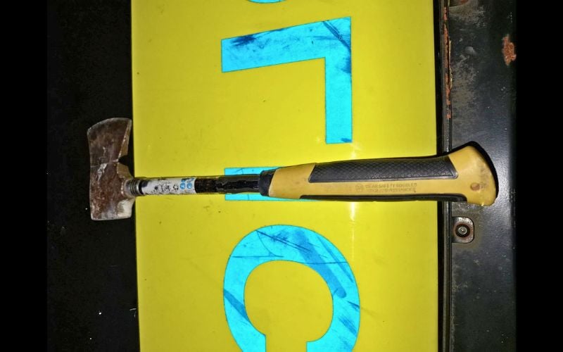 Hatchet thrown at officers during disorder in Ballymena. (PSNI) Hatchet thrown at officers during disorder in Ballymena. (PSNI)