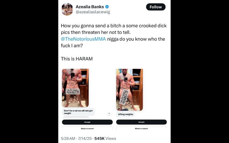 Azealia Banks' post on X from Monday, July 14. Azealia Banks' post on X from Monday, July 14.