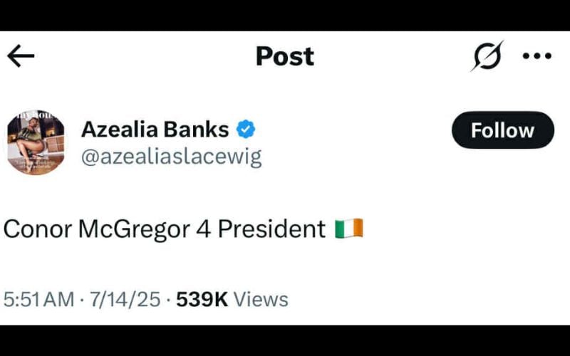 Azealia Banks' post on X from Monday, July 14. Azealia Banks' post on X from Monday, July 14.