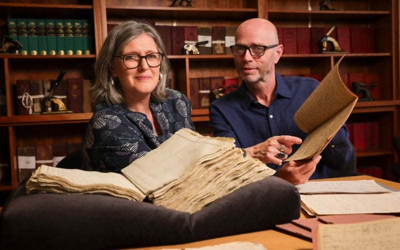Pictured in the National Archives of Ireland inspecting transcriptions of the destroyed 19th-century census are Zoë Reid, Keeper of Manuscripts, National Archives, Ireland and Brian Gurrin, Population and Census Specialist, Virtual Record Treasury of Ireland. Pictured in the National Archives of Ireland inspecting transcriptions of the destroyed 19th-century census are Zoë Reid, Keeper of Manuscripts, National Archives, Ireland and Brian Gurrin, Population and Census Specialist, Virtual Record Treasury of Ireland.