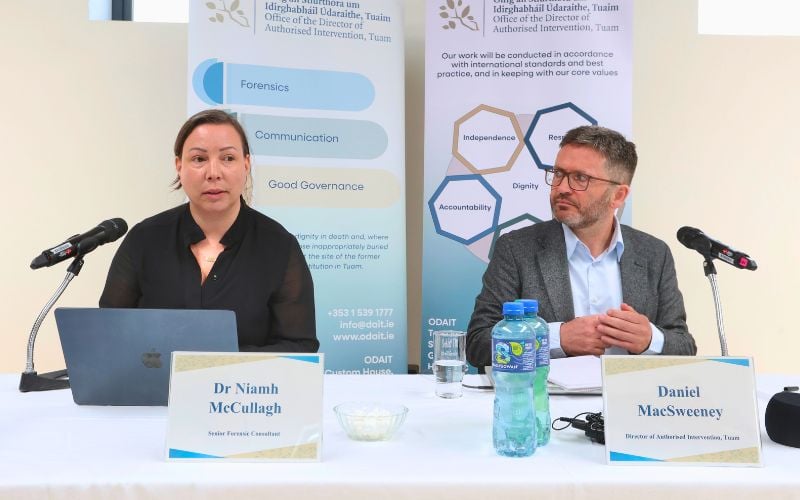 July 7, 2025: Dr. Niamh McCullagh and Daniel MacSweeney address the media. (RollingNews.ie) July 7, 2025: Dr. Niamh McCullagh and Daniel MacSweeney address the media. (RollingNews.ie)