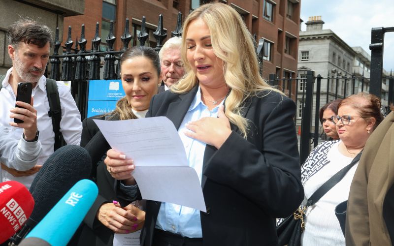 July 31, 2025: Nikita Hand speaks to reporters after Conor McGregor's appeal was dismissed. (RollingNews.ie) July 31, 2025: Nikita Hand speaks to reporters after Conor McGregor's appeal was dismissed. (RollingNews.ie)