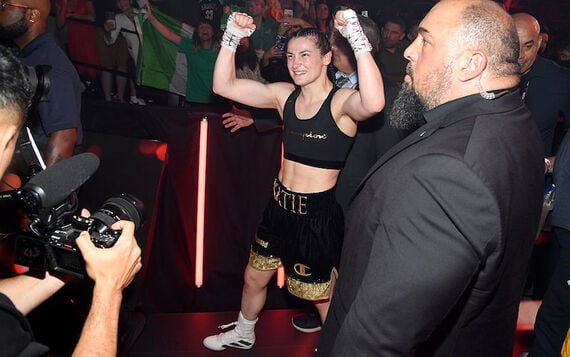 Katie Taylor reacts after defeating Amanda Serrano in their IBF, WBA, WBC, WBO, and Ring super lightweight title bout during Netflix's Katie Taylor vs Amanda Serrano 3 - Historic All-Women Fight Card at Madison Square Garden on July 11, 2025 in New York City. CREDIT: Noam Galai/Getty Images for Netflix
