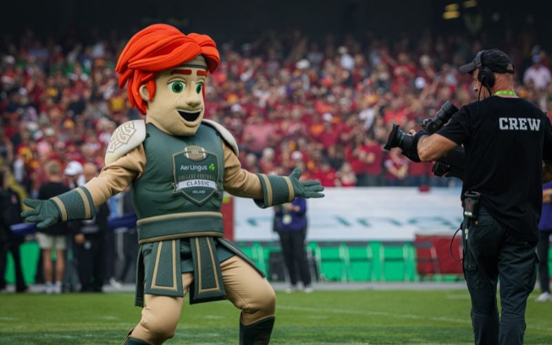 Aer Lingus College Football Classic mascot Celtic The Brave. Aer Lingus College Football Classic mascot Celtic The Brave.