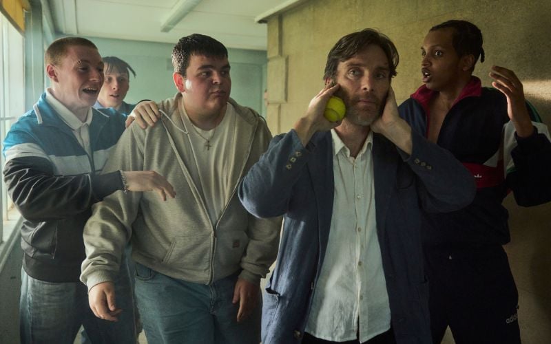 Cillian Murphy, second from right, in "Steve." (Robert Viglasky/Netflix © 2025) Cillian Murphy, second from right, in "Steve." (Robert Viglasky/Netflix © 2025)