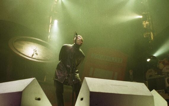 Liam Gallagher, giving it loads, at Oasis in the Point.