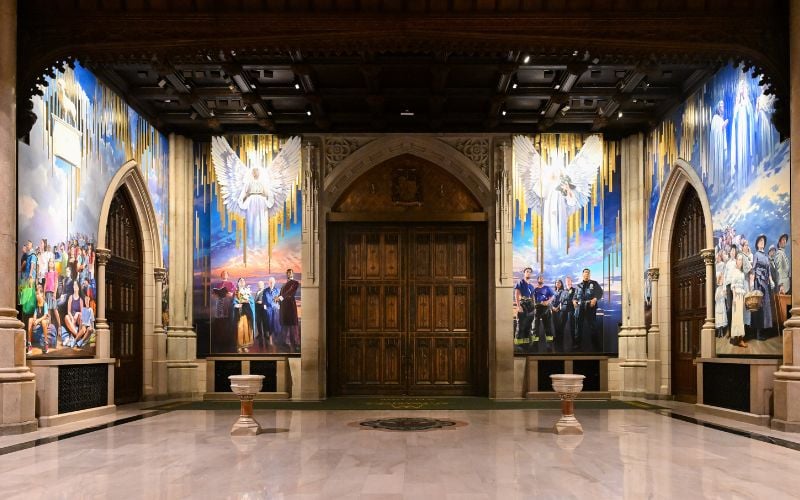 A new mural painted by artist Adam Cvijanovic was unveiled at St. Patrick’s Cathedral on Wednesday, Sept. 17, 2025, in New York. The mural, which is the largest permanent artwork commissioned for the cathedral in its 146-year history, celebrates the 1879 Apparition at Knock, Ireland, the faith of generations of immigrants to New York, and the service of New York City’s first responders. (Diane Bondareff/AP Content Services for the Archdiocese of New York) A new mural painted by artist Adam Cvijanovic was unveiled at St. Patrick’s Cathedral on Wednesday, Sept. 17, 2025, in New York. The mural, which is the largest permanent artwork commissioned for the cathedral in its 146-year history, celebrates the 1879 Apparition at Knock, Ireland, the faith of generations of immigrants to New York, and the service of New York City’s first responders. (Diane Bondareff/AP Content Services for the Archdiocese of New York)