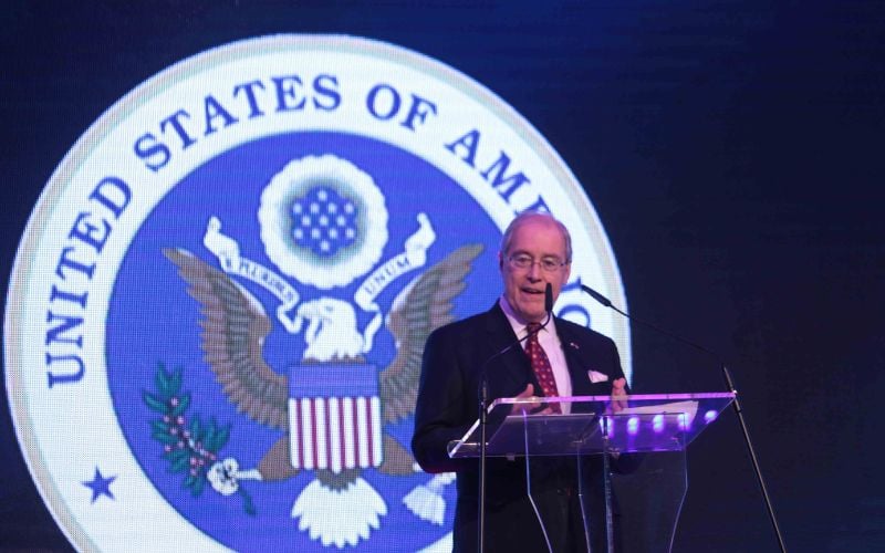 November 26, 2015: US Ambassador to Ireland Kevin O'Malley speaking at the American Chamber of Commerce Ireland's Thanksgiving lunch at the Doubletree by Hilton Hotel in Dublin. (RollingNews.ie) November 26, 2015: US Ambassador to Ireland Kevin O'Malley speaking at the American Chamber of Commerce Ireland's Thanksgiving lunch at the Doubletree by Hilton Hotel in Dublin. (RollingNews.ie)