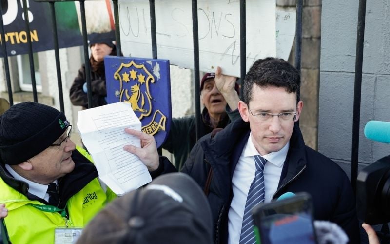 January 15, 2026: Enoch Burke at Wilson's Hospital School in Multyfarnham, Co Westmeath, despite a High Court order barring him from the premises. (RollingNews.ie) January 15, 2026: Enoch Burke at Wilson's Hospital School in Multyfarnham, Co Westmeath, despite a High Court order barring him from the premises. (RollingNews.ie)