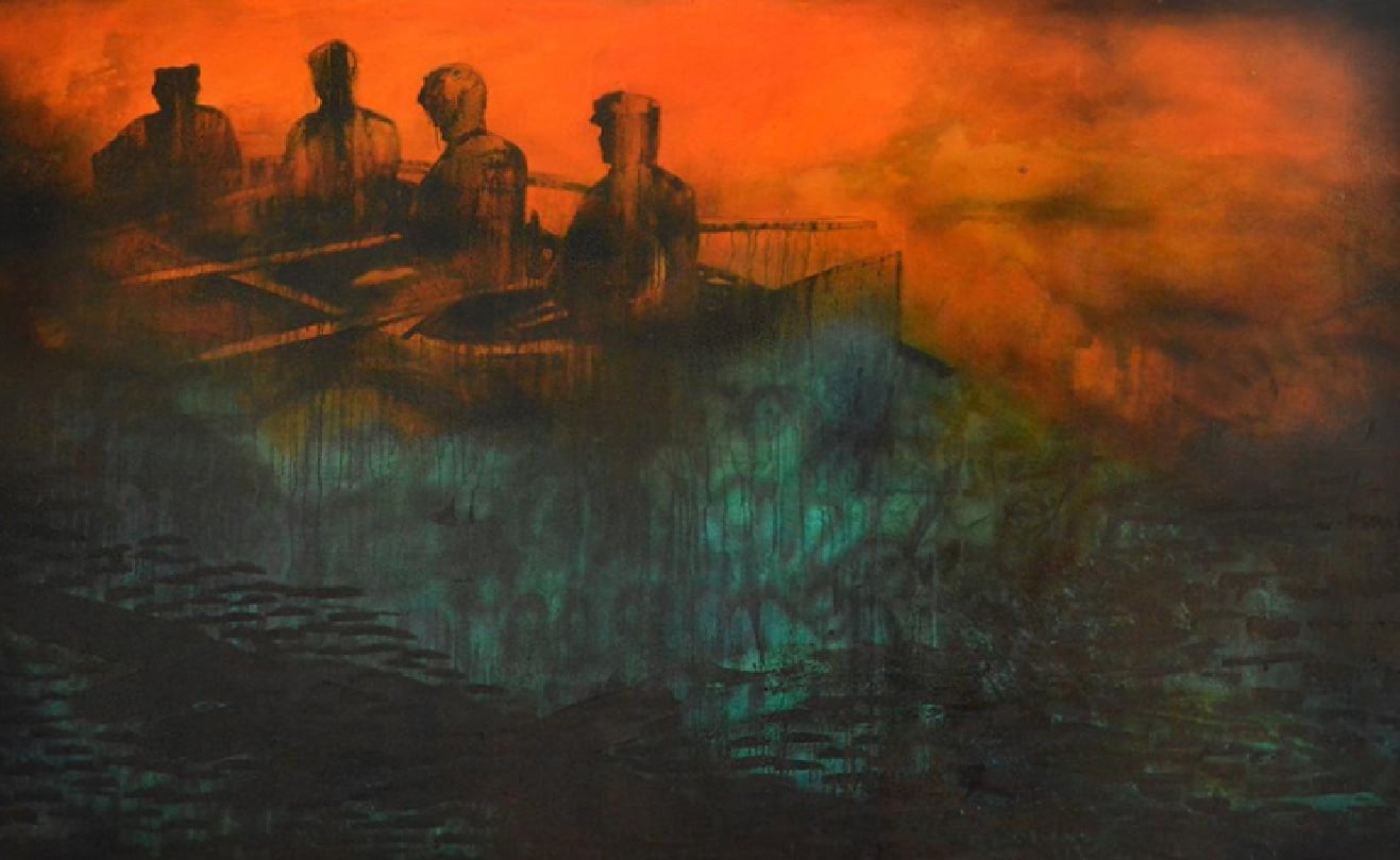 "Leaving," oil on wood, by Tracy Sweeney, 2019.