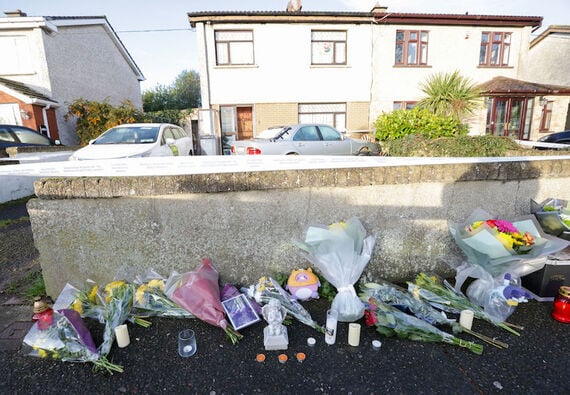 09/01/2025 Dublin, Ireland. Photo shows tributes, toys and flowers which members of the public have left at the scene where the body of Oisin Reddin (age 11) was found yesterday in Lindisfarne Grove, Clondalkin. (RollingNews.ie)