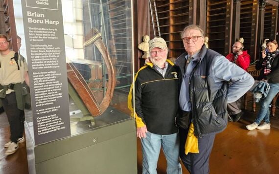 An ancient harp in Trinity College Library, the national symbol of Ireland.