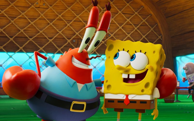 Mr. Krabs (Clancy Brown) and SpongeBob SquarePants (Tom Kenny) in The SpongeBob Movie: Search For SquarePants from Paramount Animation and Nickelodeon.