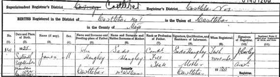 Birth cert of Charles J. Haughey.
