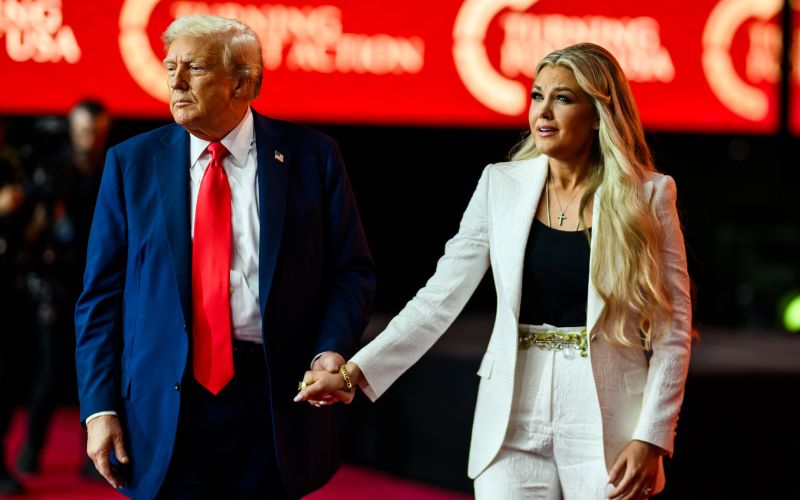 September 21, 2025: US President Donald Trump and Erika Kirk on stage at a memorial service for Charlie Kirk at the Memorial Service for Charlie Kirk at State Farm Stadium in Glendale, Arizona. (White House Flickr)