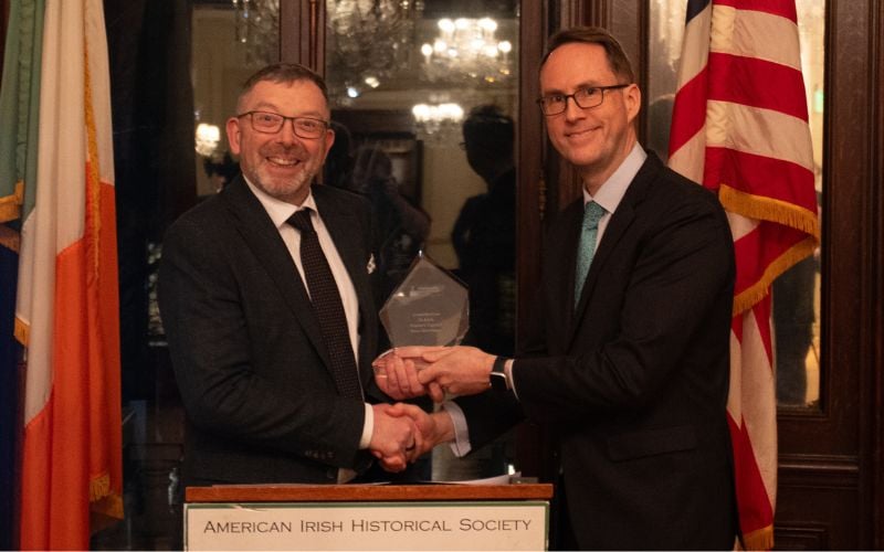 Alan Merriman of Elkstone, winner of the Contribution to Irish Venture Capital Award with the Chair of IrishCentral, Liam Lynch.