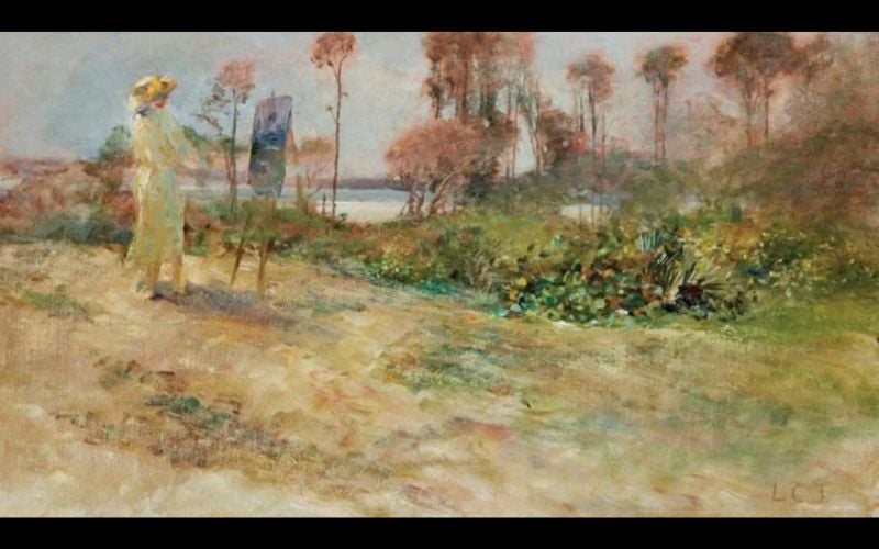 Sarah Painting, Florida Shore. Louis C. Tiffany, oil on canvas. (AIHS)
