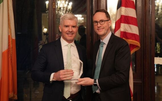 Darragh O Flaherty of Blue Owl Capital, winner of the Dealmaker of the Year Award with Chair of IrishCentral, Liam Lynch.
