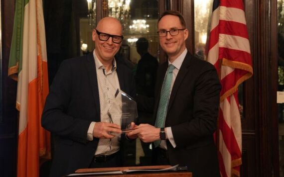 Professor Andrew Burke of Trinity Business School, winner of the Contribution to Irish Finance Academia Award with Chair of IrishCentral, Liam Lynch.