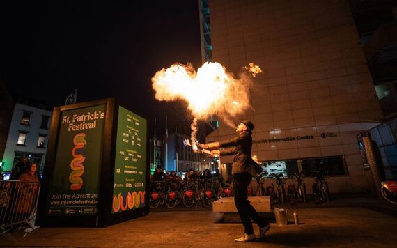 A street performer outside Dublin Castle in 2025.