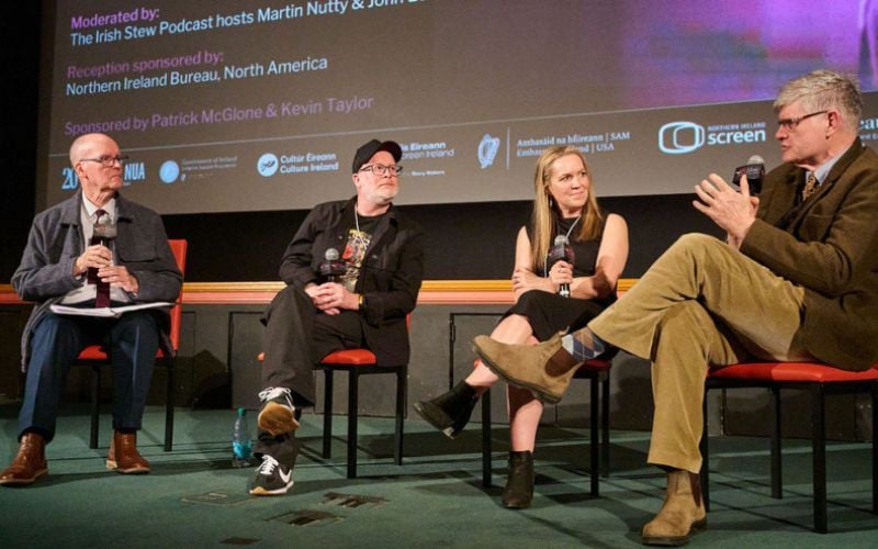 John Lee, Colin McIvor, Ruth Carter, and Martin Nutty in conversation at the 2026 Solas Nua Capital Irish Film Festival.