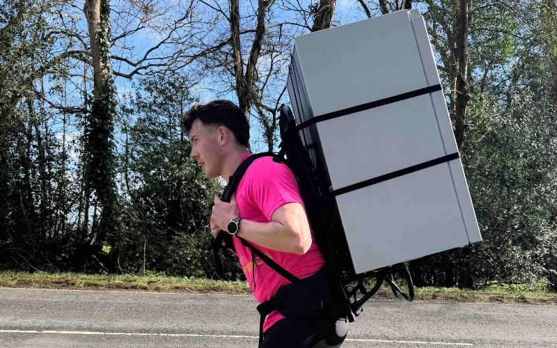 Jordan Adams ran the London Marathon with a fridge on his back this weekend.