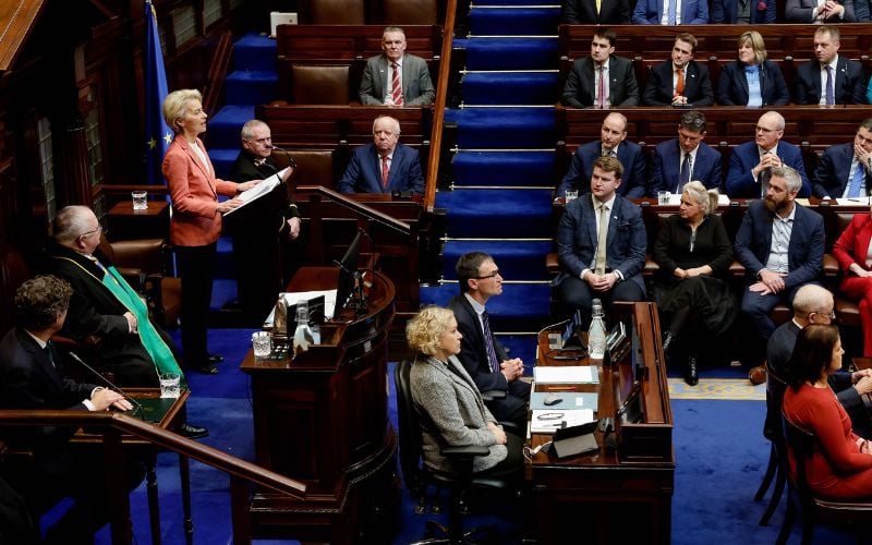 UrsulaVon der Leyen addressed a joint sitting of the Houses of the Oireachtas to mark Ireland's 50-year membership of the EU in 2022.