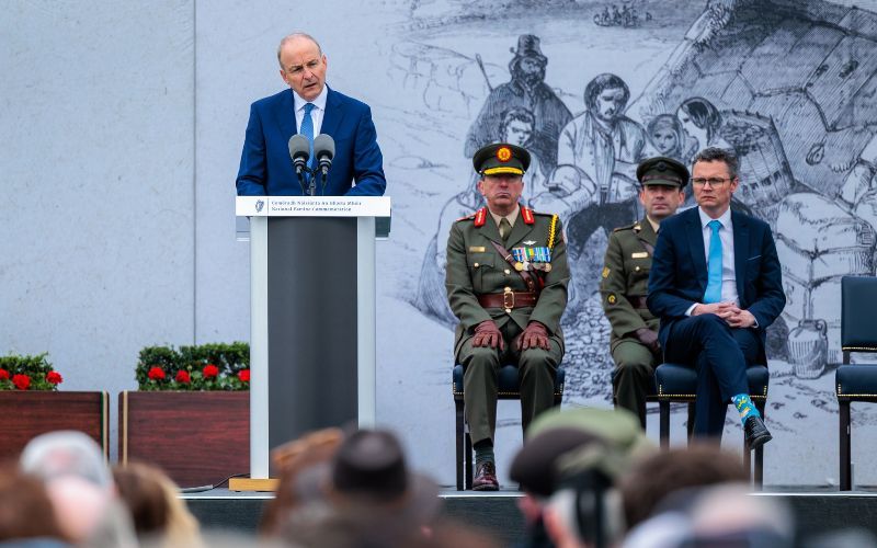 Taoiseach Michéal Martin addresses the Laying of wreaths at the 2026 National Famine Commemoration in Portumna, County Galway. Taoiseach Michéal Martin addresses the Laying of wreaths at the 2026 National Famine Commemoration in Portumna, County Galway.