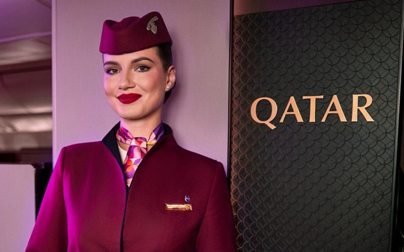 Cabin crew onboard Qatar Airways.